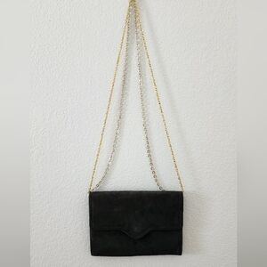 Black Suede Vintage Silver Gold Chain Strap Evening Purse